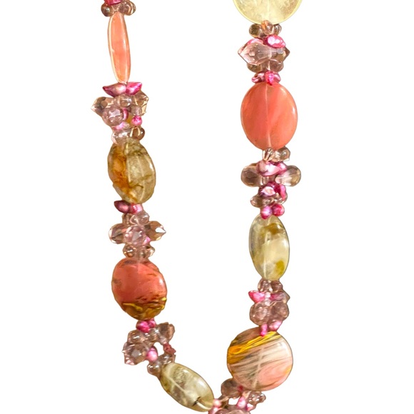 Stunning colorful faux Quartz Chunky stone disk pearl glass crystal necklace - Picture 3 of 13